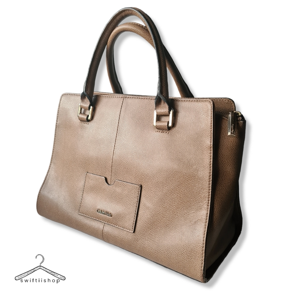 VINTAGE Calvin Klein Tan Two Handle Bag Handbag - Picture 3 of 16